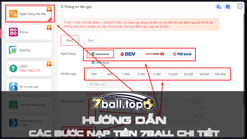 Hướng dẫn Nạp tiền 7ball chi tiết