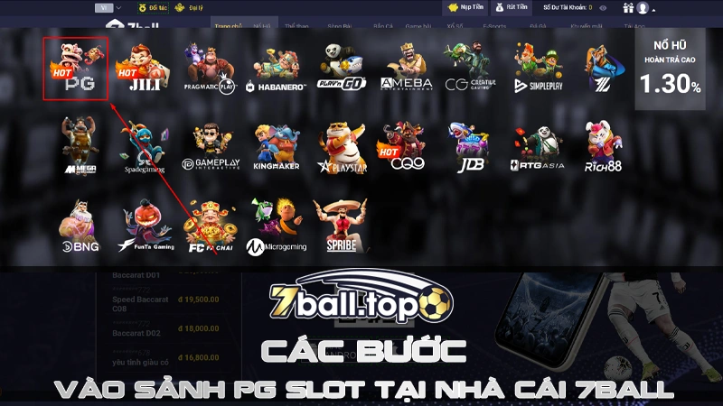 Các bước vào sảnh PG Slot tại nhà cái 7ball